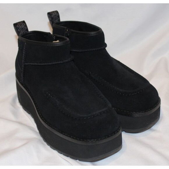 UGG WOMEN'S ULTRA‎ MINI CITYFUNC SUEDE ZIP PLATFORM BOOTS NEW! BLACK - Picture 2 of 6